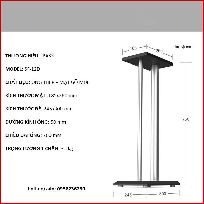 BỘ Chân loa- đế loa 2 trụ  kim loại mặt 26x18,5cm cao cấp- Đôi chân loa kim loại 2 trụ siêu chắc chắn