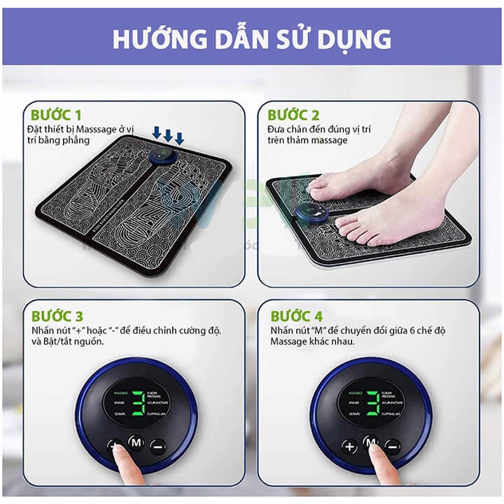 Thảm Massage Chân Xung Điện EMS Có Đèn Led Hiển Thị, 8 Chế Độ Mát Xa Châm Cứu Bàn Chân, Giúp Lưu Thông Khí Huyết