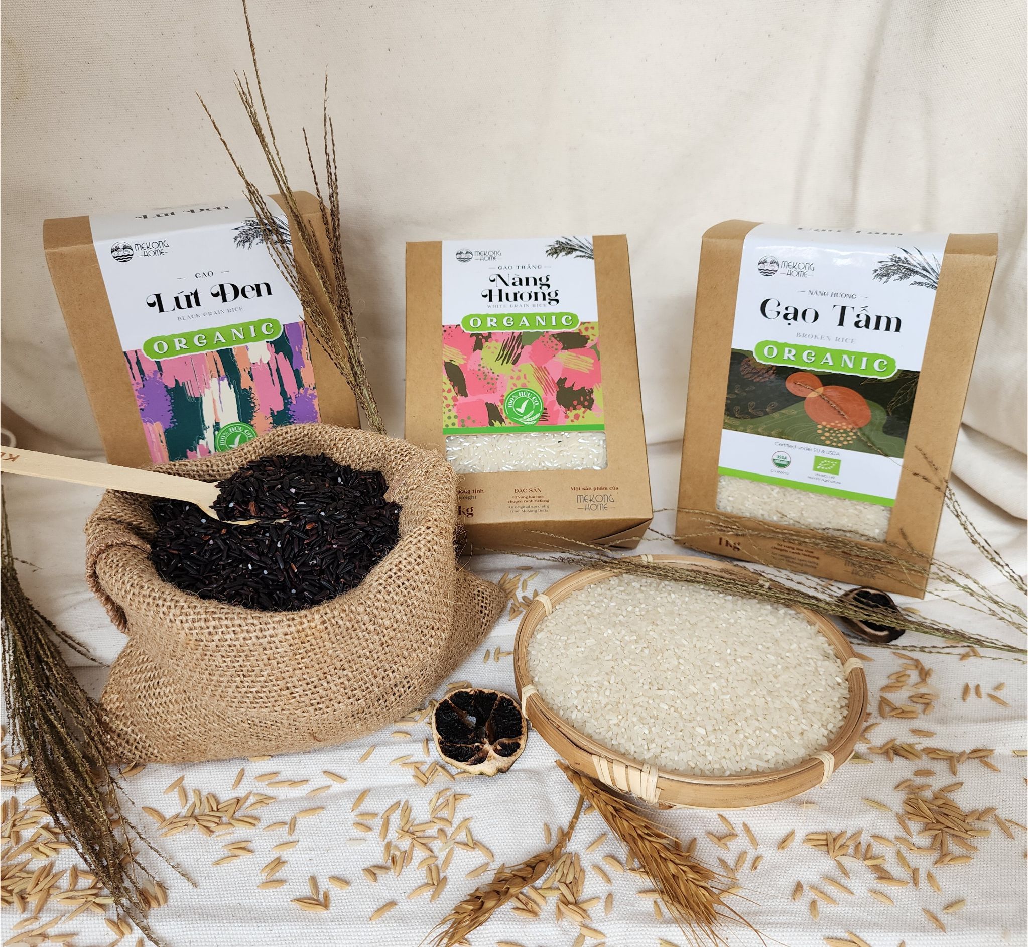 Gạo tấm Mekong Home 100% Organic, gạo chuẩn vị Nàng Hương, dẻo, thơm, mùi ngọt nhẹ - 2kg