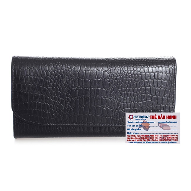 HJ3108-09-10 - Bóp nữ vân cá sấu Huy Hoàng bấm nút màu da, đen, nâu