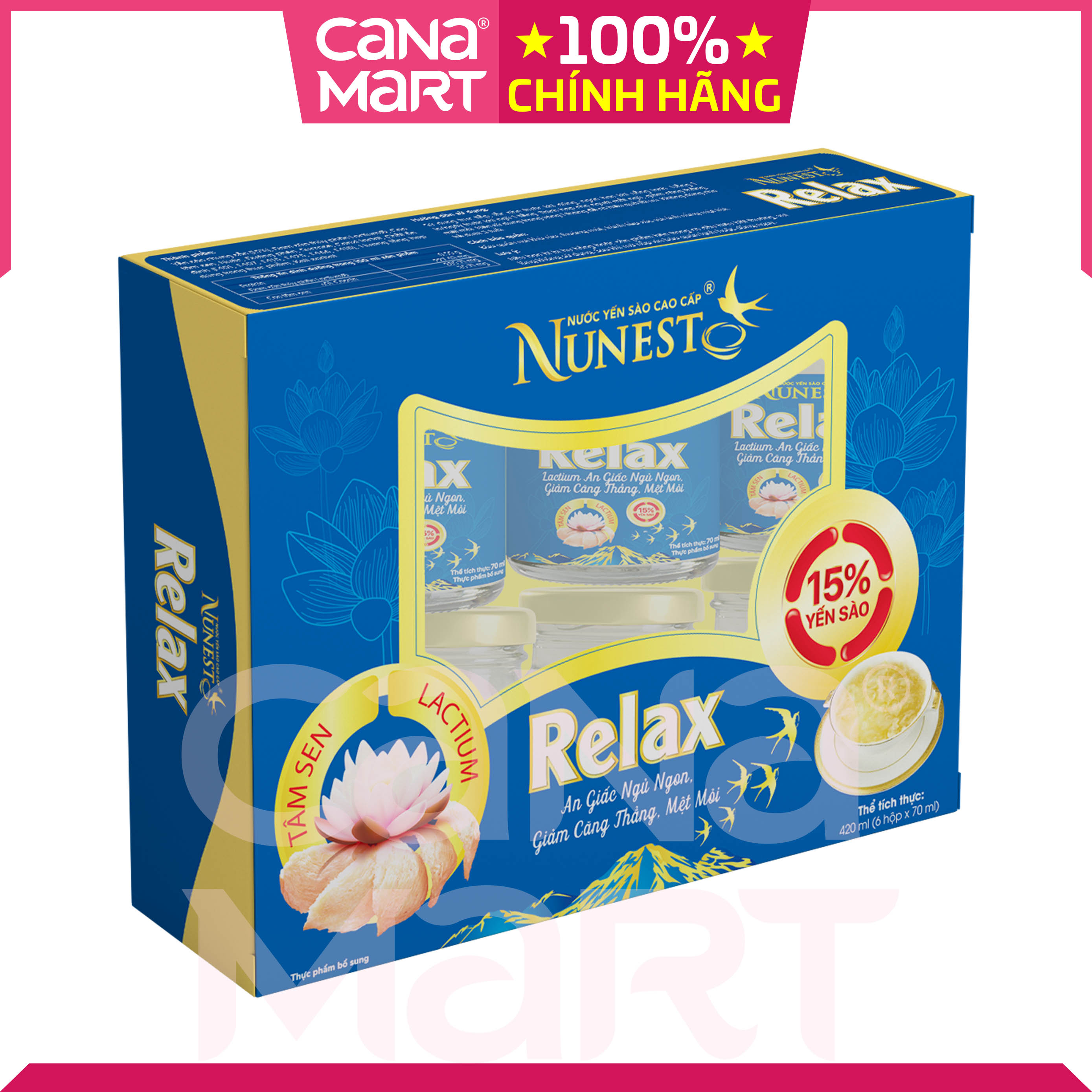 [Hộp 6 lọ x 70ml] Nước yến sào cao cấp Nunest RELAX giúp giảm căng thẳng, mệt mỏi, ngủ ngon