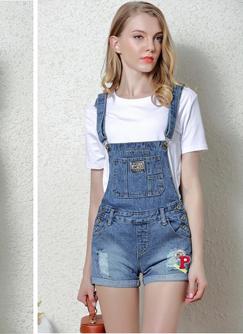 Quần Yếm Jean Nữ Wash Rách Thời Trang