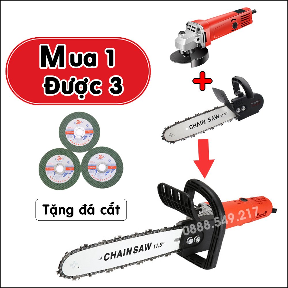 Mua 1 Được 3. Mua Bộ Sản Phẩm Máy Mài Máy Cắt Cầm Tay kèm Đầu Chuyển Đổi Thành Cưa Xích Tặm Kèm 3 Lưỡi Đá Cắt