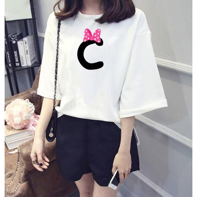 Áo thun nữ tay lỡ form rộng chữ C đeo nơ vải dày mịn TEEWOC3