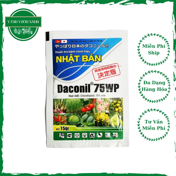Thuốc trừ bệnh Nhật Bản DACONIL 75WP bám dính không bị rửa trôi, trừ bệnh phấn trắng, thán thư, thối bông, thối quả trên cây ăn trái, rau màu - gói 15g
