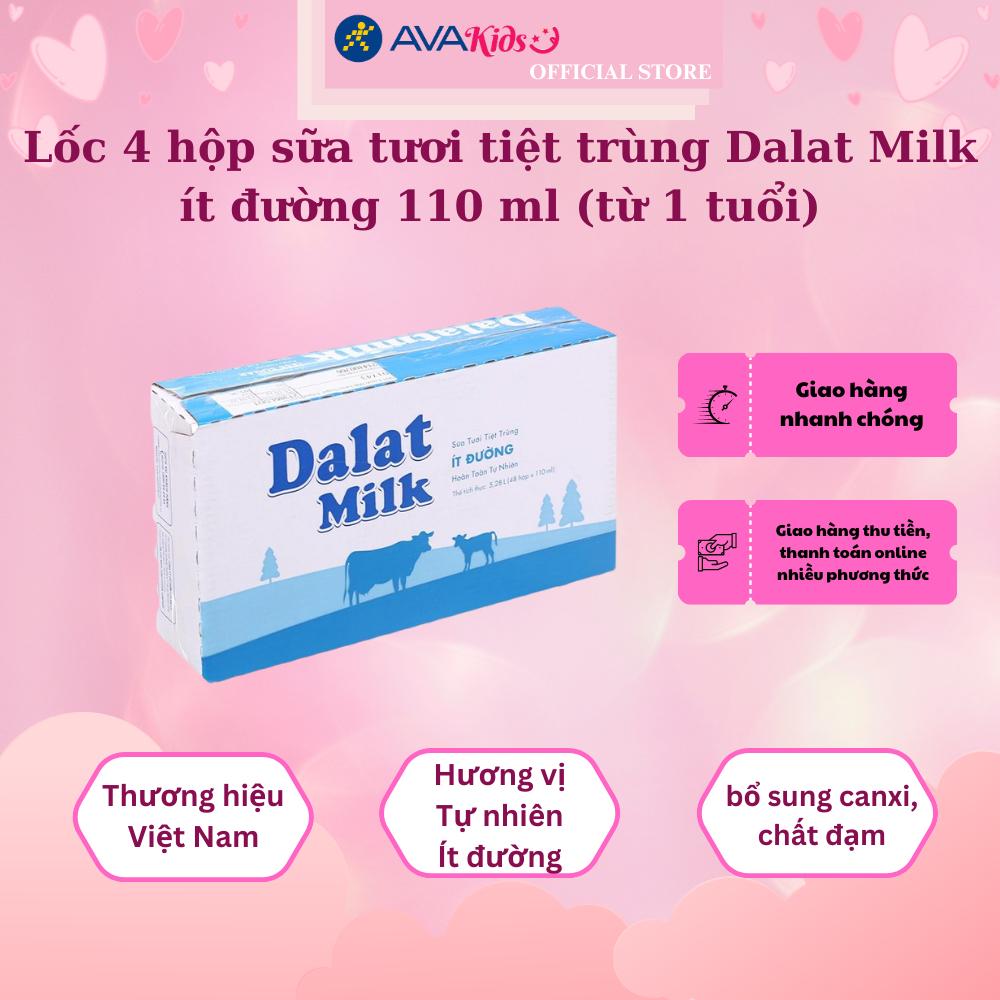 Thùng 48 hộp sữa tươi tiệt trùng Dalat Milk ít đường 110 ml (từ 1 tuổi)
