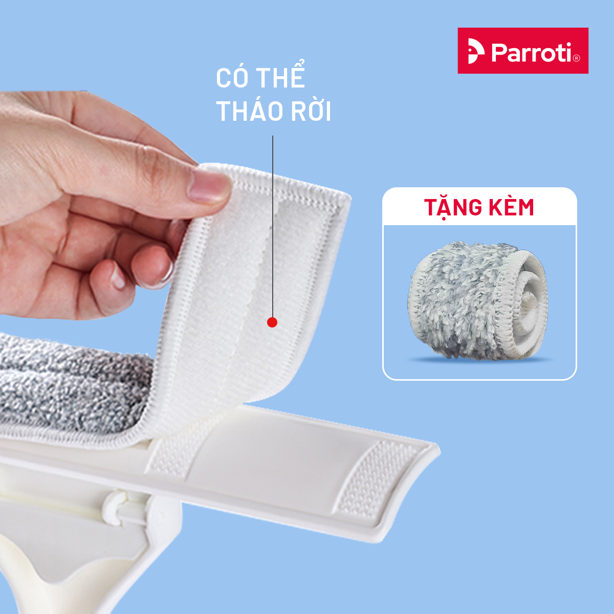 Cây chùi kính, lau kính đa năng 2 đầu trong 1, 2 miếng lau cao cấp Parroti SN02