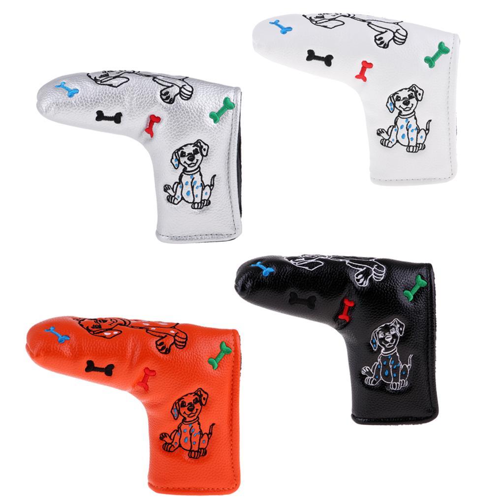 2-5pack Waterproof PU Leather Golf Blade Putter Head Cover Protector White Dog