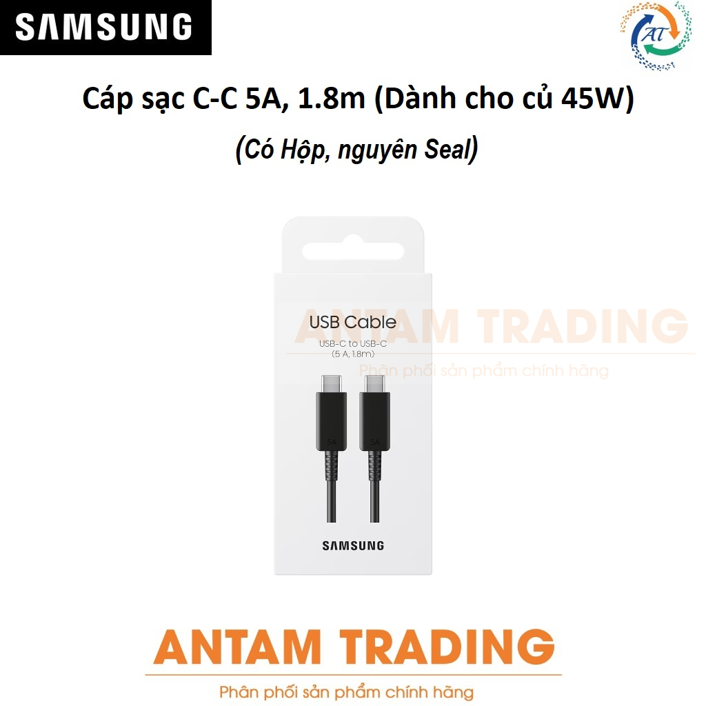 Cáp sạc Samsung C-C 5A, 1.8m (Dành cho củ sạc 45W) (EP-DX510) - Hàng Chính Hãng