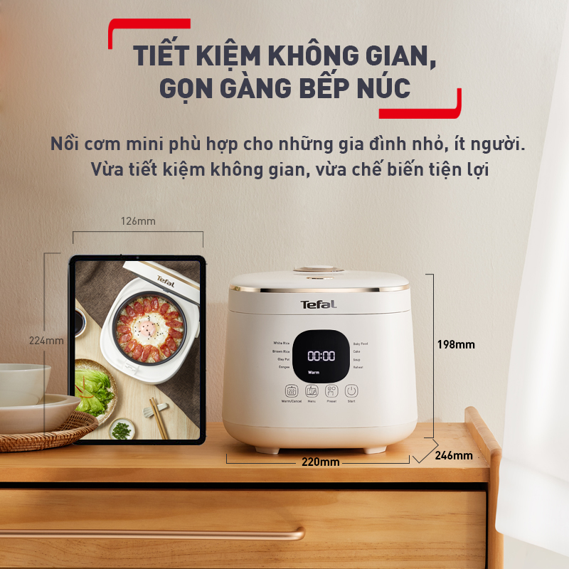 Nồi cơm điện tử Tefal Rice Mate Mini 0.7L RK515168 - Hàng chính hãng