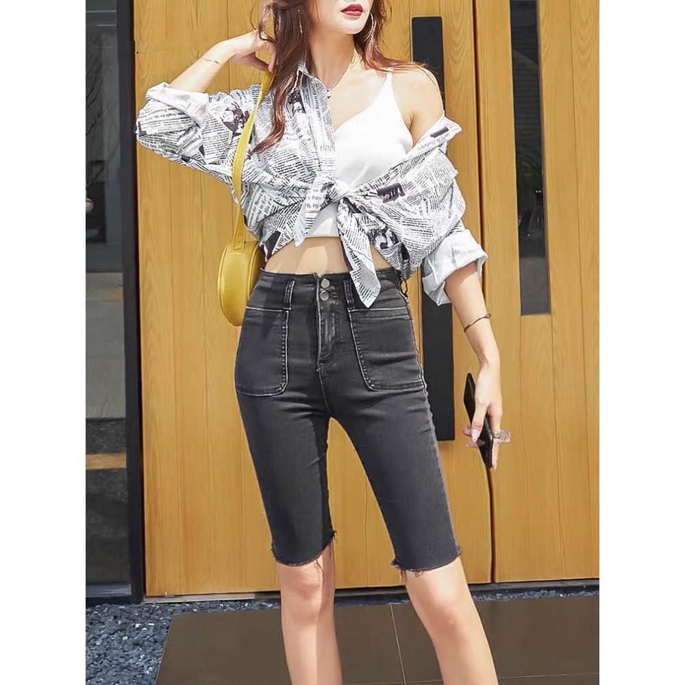 Quần jean ngố / lửng lưng siêu cao, kiểu 2 nút, BIG SIZE dành cho người béo, co dãn mạnh rẻ đẹp 3334