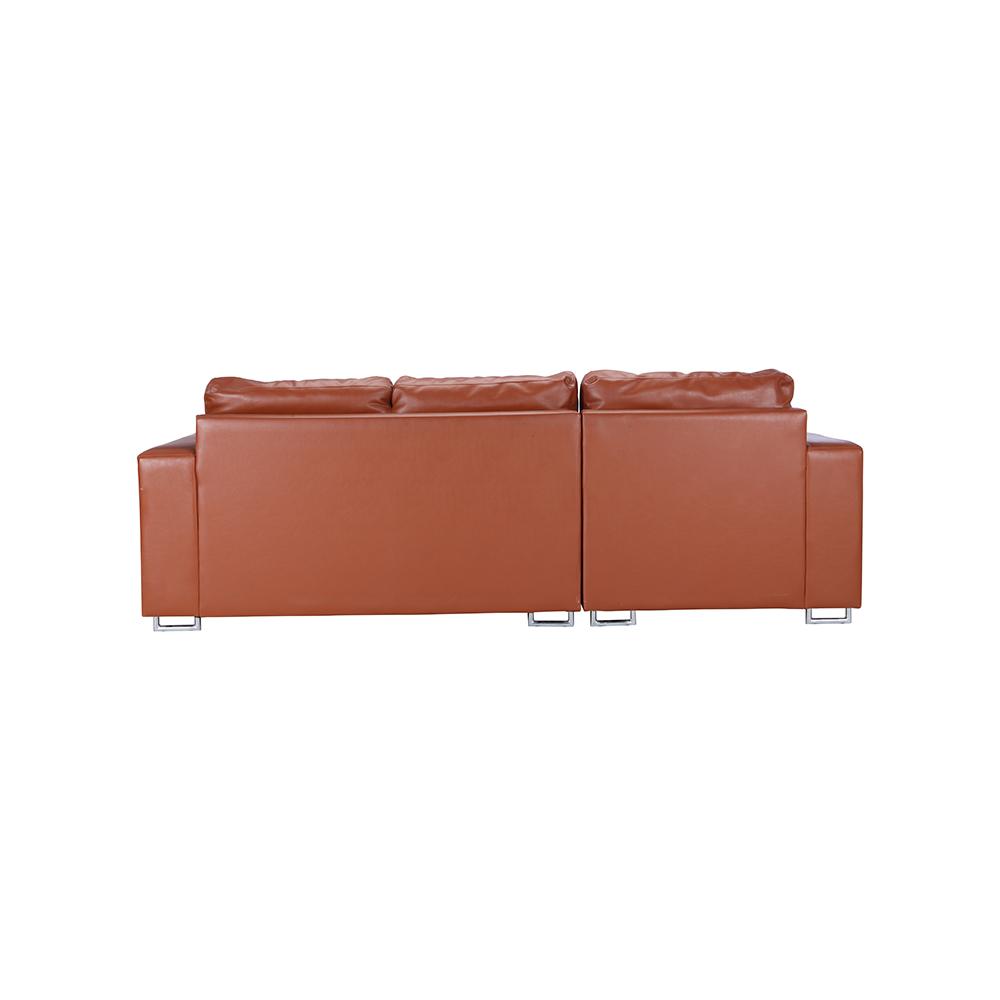 Ghế sofa giường góc chữ L phải POLLY khung gỗ chân thép, đệm bọc da PVC cao cấp màu nâu | Index Living Mall - Phân phối độc quyền tại Việt Nam