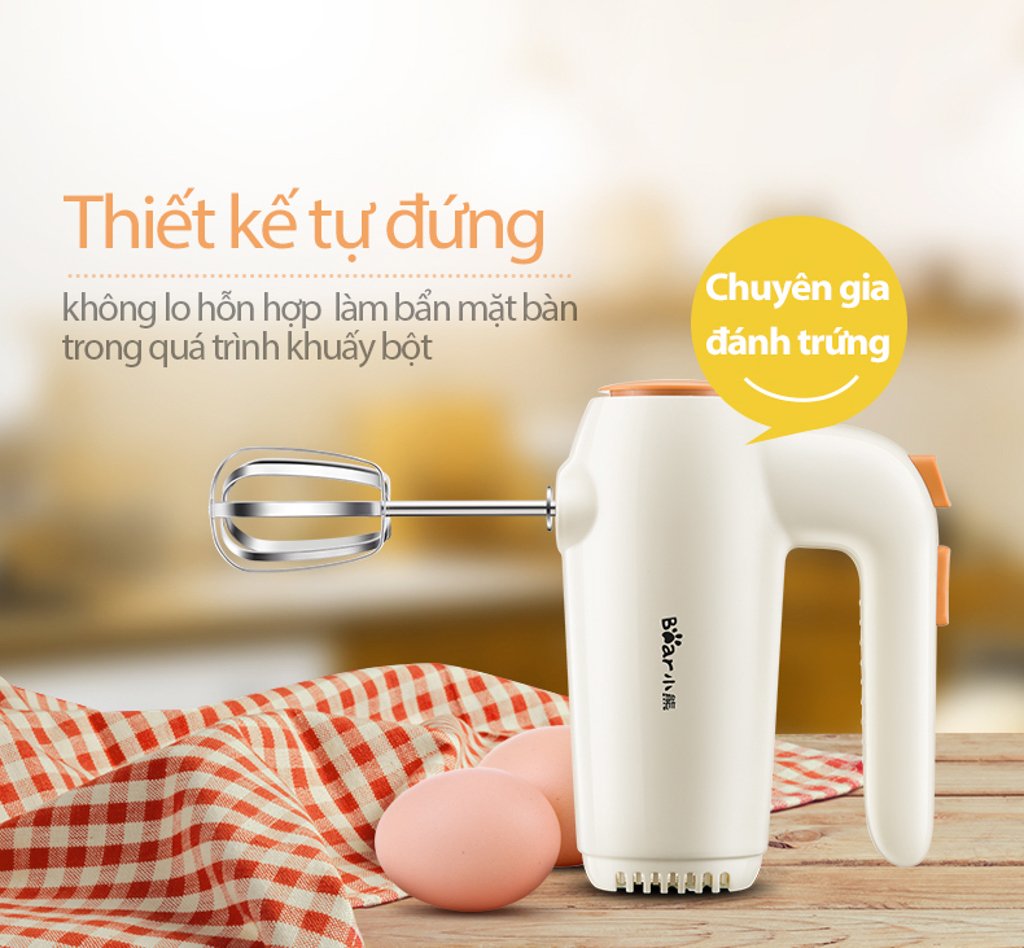 Máy Đánh Trứng Cầm Tay BEAR DDQ-B01K1 Kèm 2 Que Đánh Công Suất 125 W- Hàng Chính Hãng