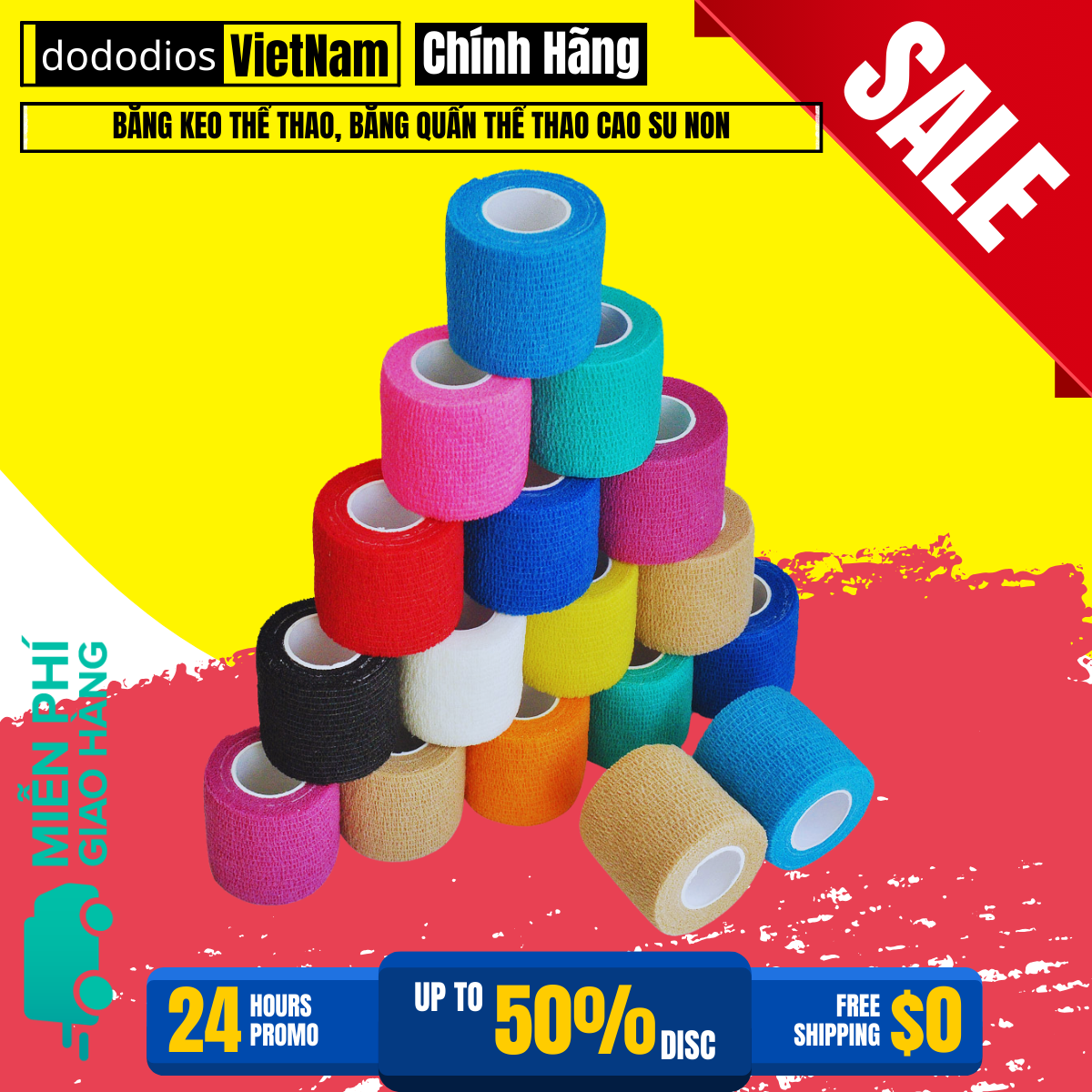 [Combo 1 Hộp 24 Cuộn]( 5CM x 4.5M) Băng keo thể thao, Băng quấn thể thao cao su non, Băng Vải chống chấn thương