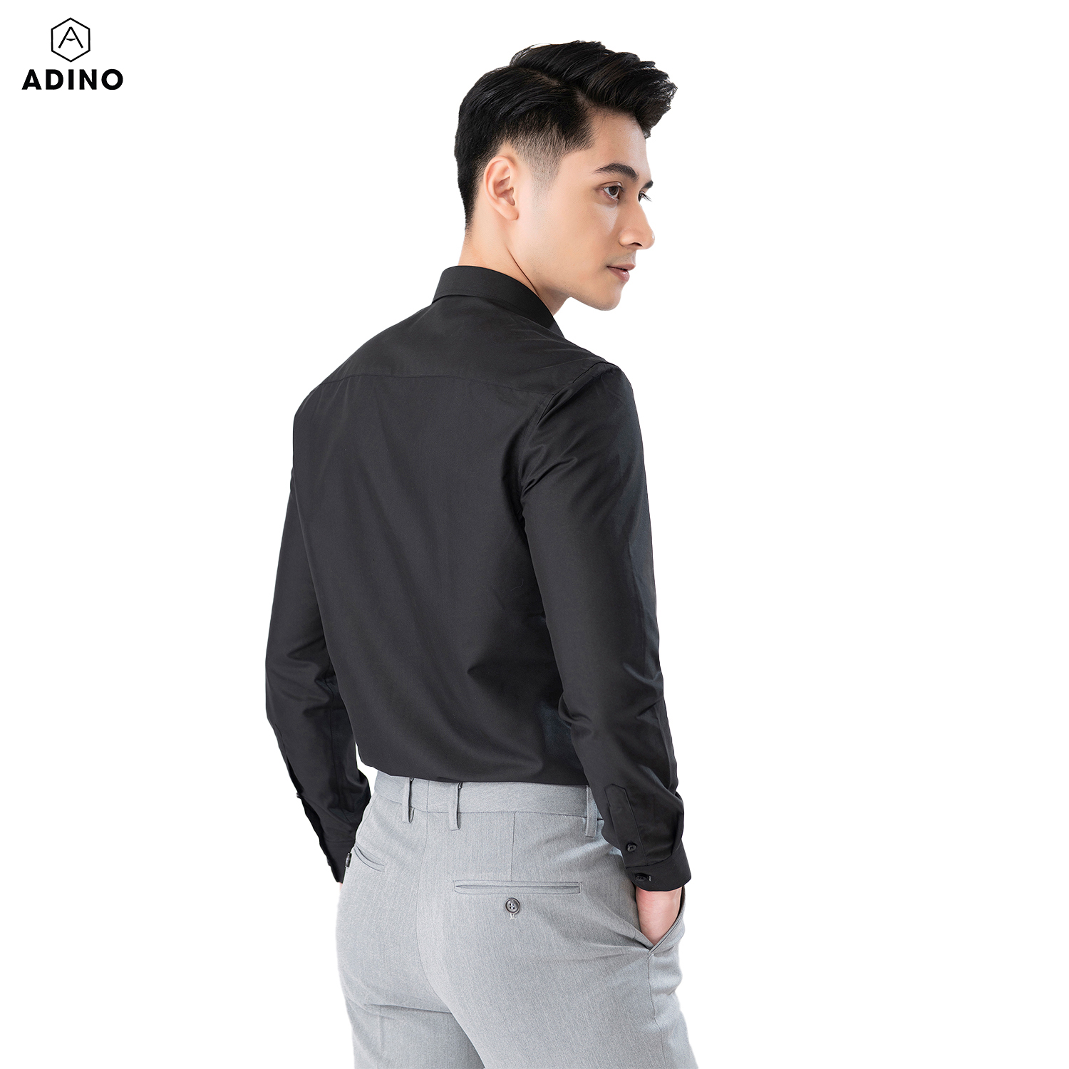 Áo sơ mi nam tay dài ADINO màu đen dáng slimfit vải modal trẻ trung S303