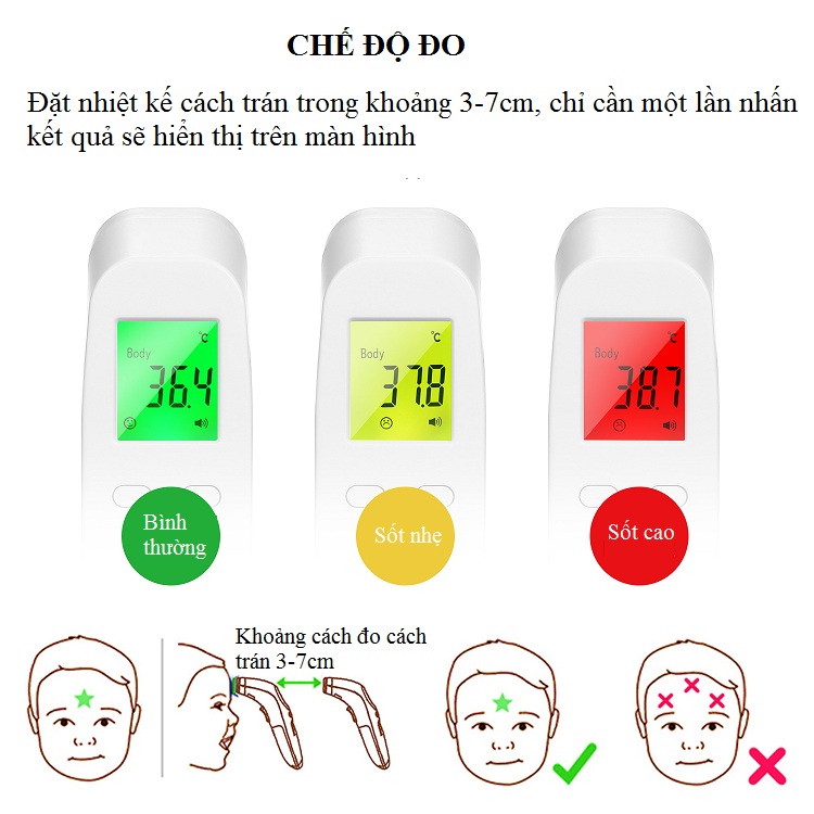 Nhiệt kế điện tử hồng ngoại đo trán màn hình LCD ( Tặng kèm nhiệt ẩm kế siêu mini ngẫu nhiên  )