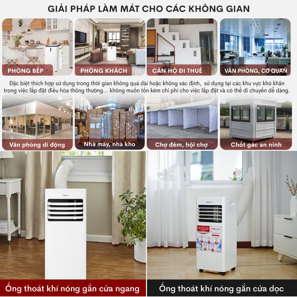 Điều hoà di động kiêm hút ẩm 7000BTU FUJIHOME, máy lạnh đứng di động mini có điều khiển từ xa không cần lắp đặt, giao hàng toàn quốc - Hàng Nhập Khẩu