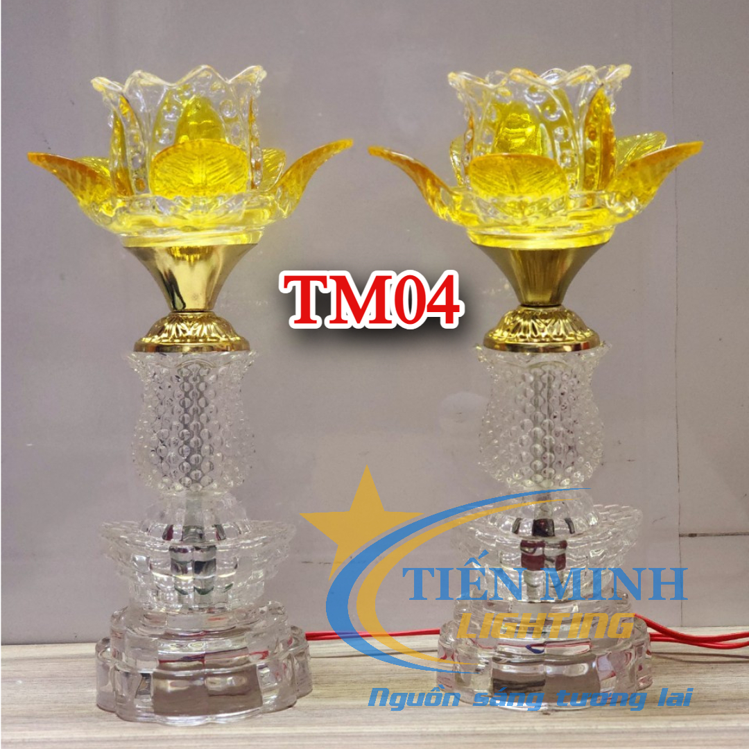 Đèn Thờ Hoa Sen Thủy Tinh TM04, Tự động đổi màu, đèn Led  cho khả năng chiếu sáng, tuổi thọ đèn đến 5000h, Thân đèn làm bằng thủy tinh cao cấp