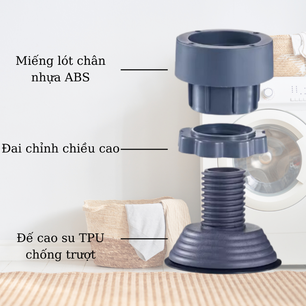 Chân Kê Đế Chống Rung Máy Giặt, Tủ Lạnh Sét 4 Đế Tăng Giảm Độ Cao Hàng Nhập Khẩu