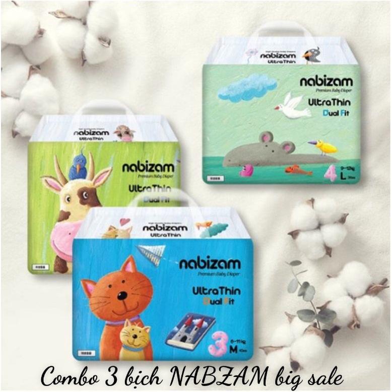 COMBO 3 Tã/Bỉm Dán/Quần Nabizam Ultra Thin nội địa Hàn siêu mỏng, siêu mềm, siêu thấm hút, đủ size từ 4-20KG