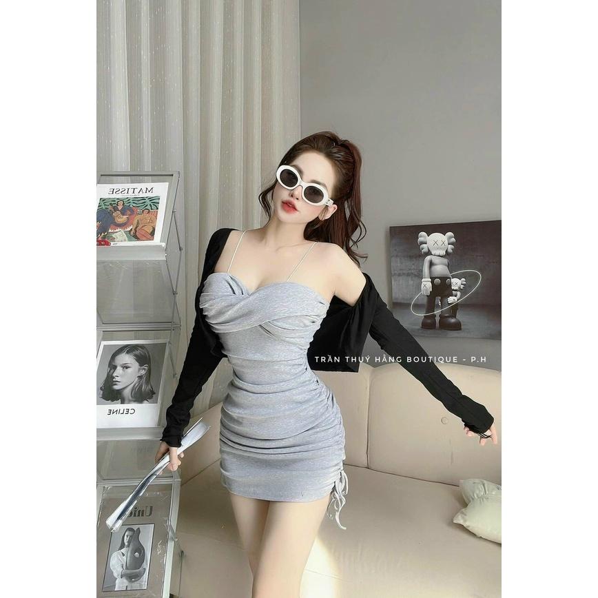 SET 2 MÓN ÁO KHOÁC TAY DÀI MIX VÁY BODY CÚP NGỰC CỰC SEXY CHO CÁC NÀNG NHÀ MEOWSHOP