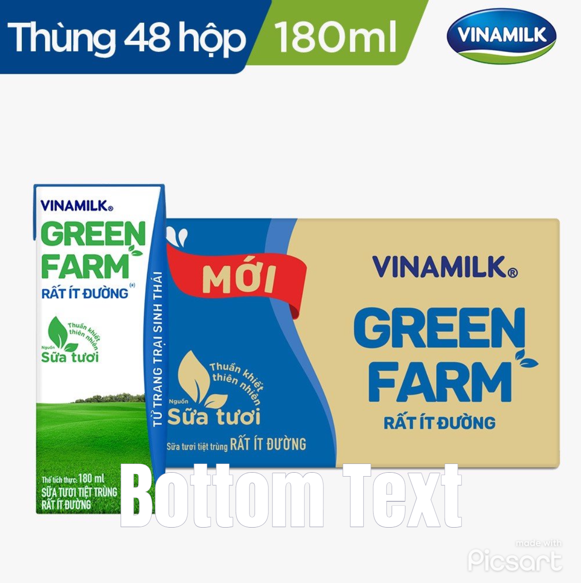 Thùng 48 hộp Sữa Tươi Tiệt Trùng Vinamilk Green Farm rất ít đường 180ml