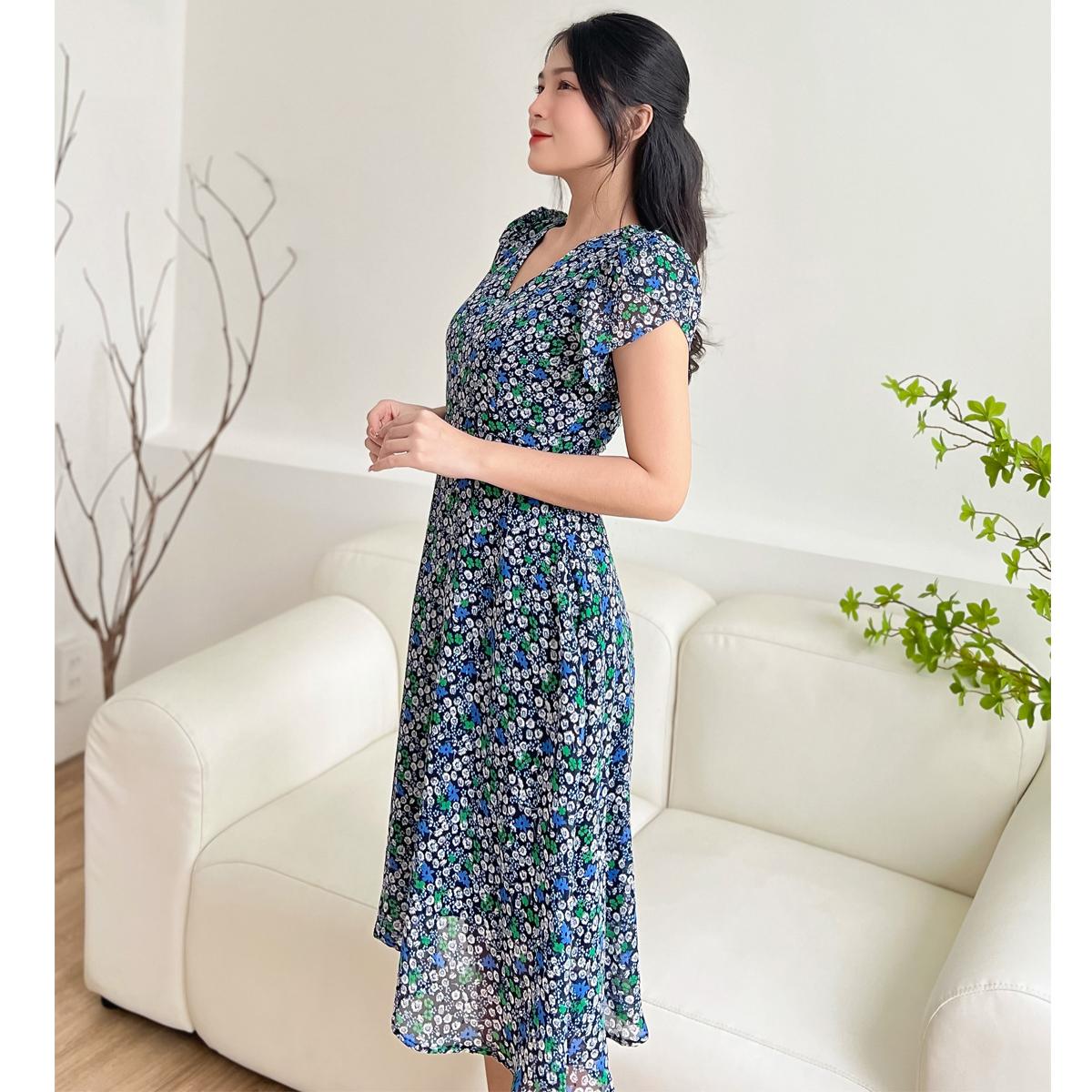 Đầm xòe hoa nhí vol Hàn dễ thương D098 - Lady Fashion