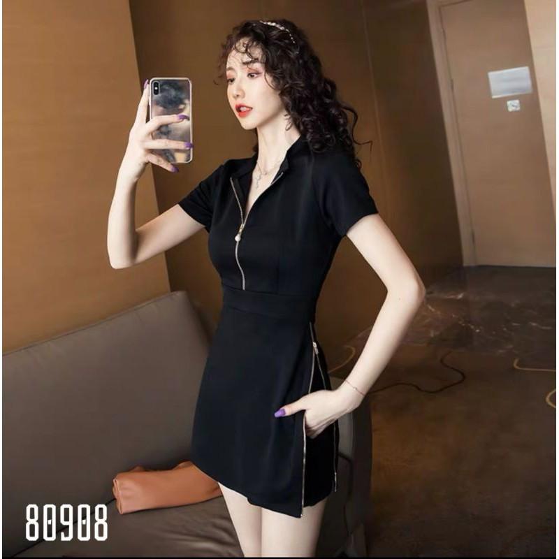Đầm ôm body phối khóa kéo tặng kèm quần đùi mặc được 2 kiểu Thời Trang Gugo