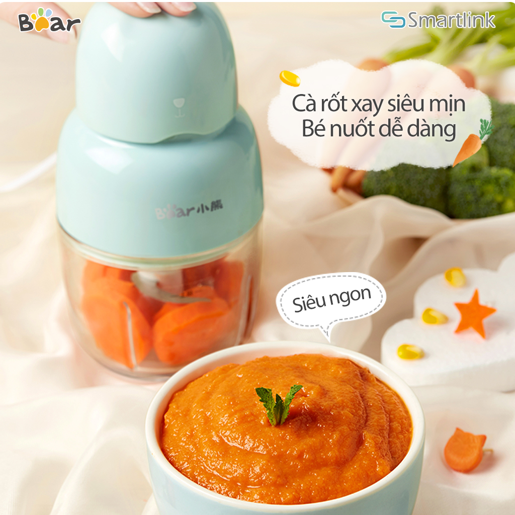 Máy Xay Thực Phẩm Đa Năng Mini, Xay Đồ Ăn Dặm Cho Bé Bear QSJ-B01P1 300ml - Hàng chính hãng