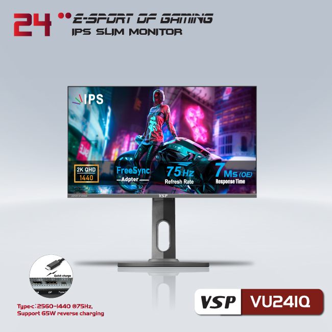 Màn hình phẳng gaming 24 inch VSP VU241Q 2K - QHD /USB-C Type-C - Hàng chính hãng