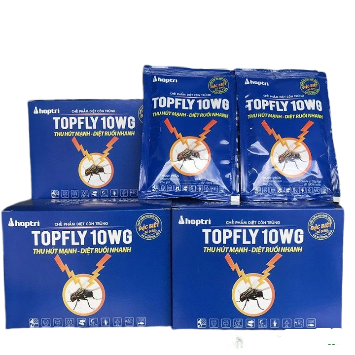 1 hộp 10 gói Thuốc diệt ruồi TOPFLY 10WG THU HÚT MẠNH – DIỆT RUỒI NHANH ( Gói 20g)