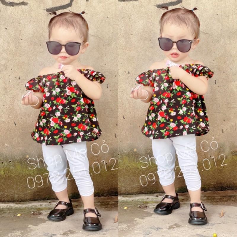Bộ Hoa Hồng Bé Gái Áo Chữ A Phối Quần Ôm Body Thời Trang