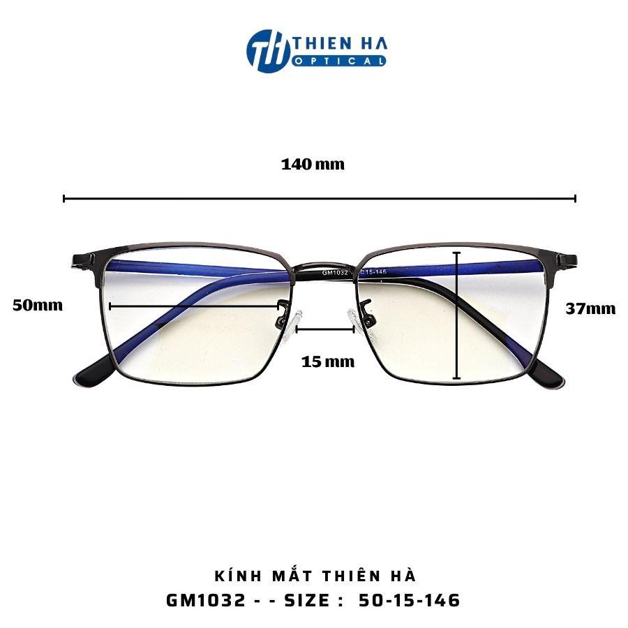 Gọng kính vuông kim loại nam nữ Thiên Hà Optical chất liệu chống gỉ, chắc chắn, nhẹ unisex nhiều màu cơ bản GM1032