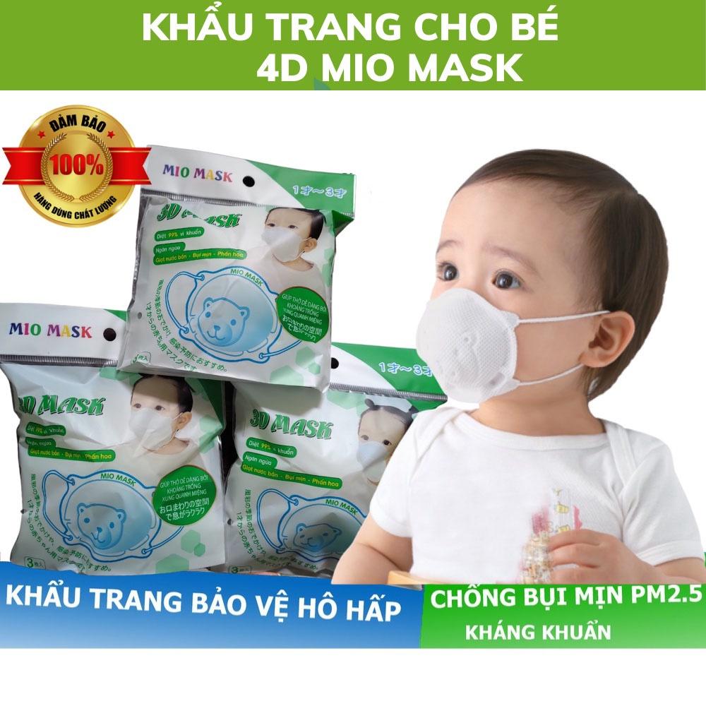 Set 3 Chiếc khẩu trang trẻ em hình Gấu 3D ( Uni Mask / Mio Mask ) kháng khuẩn chống bụi mịn theo tiêu chuẩn Nhật Bản