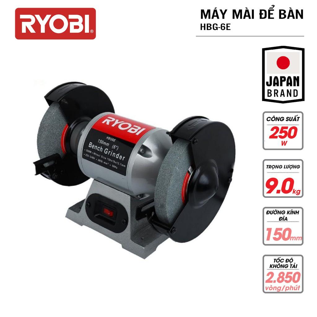 Máy mài 2 đầu đá để bàn điện 250W RYOBI (KYOCERA) - HBG-6E (Kèm 2 đá mài)