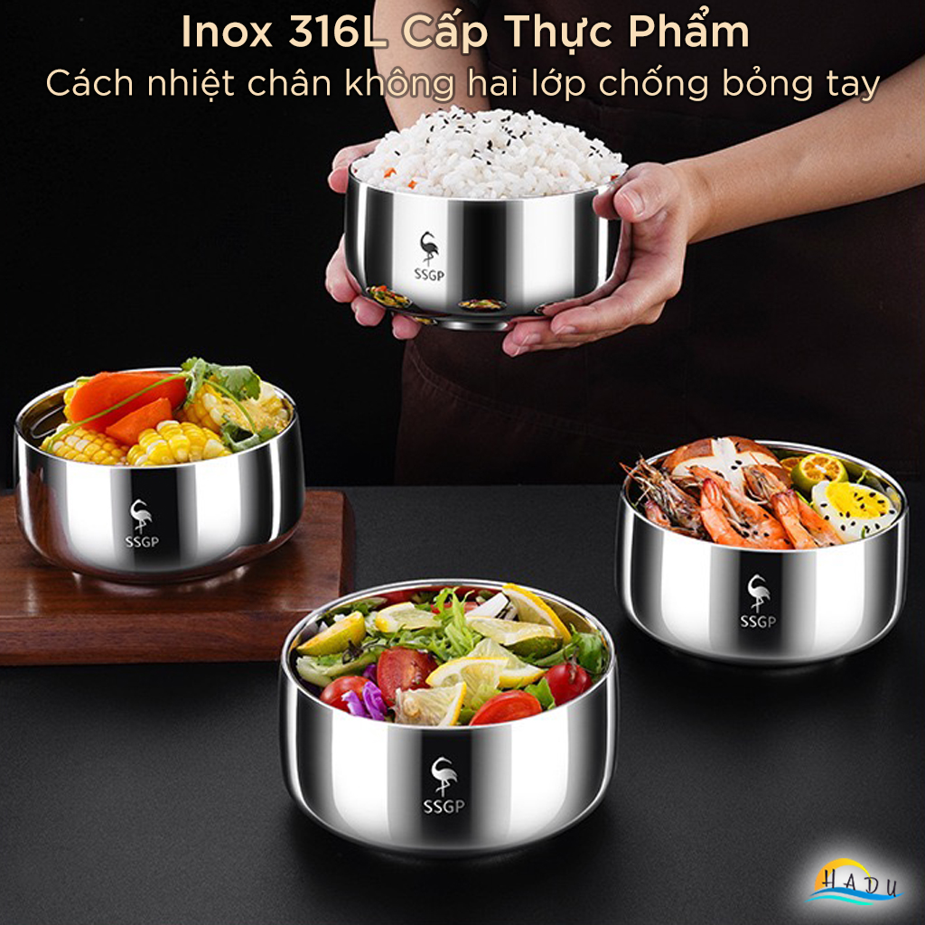 Bát Inox 2 Lớp Cách Nhiệt Kiểu Hàn Quốc Chất Liệu 304 316 Cao Cấp Đạt Chất Lượng LFGB Đức SSGP