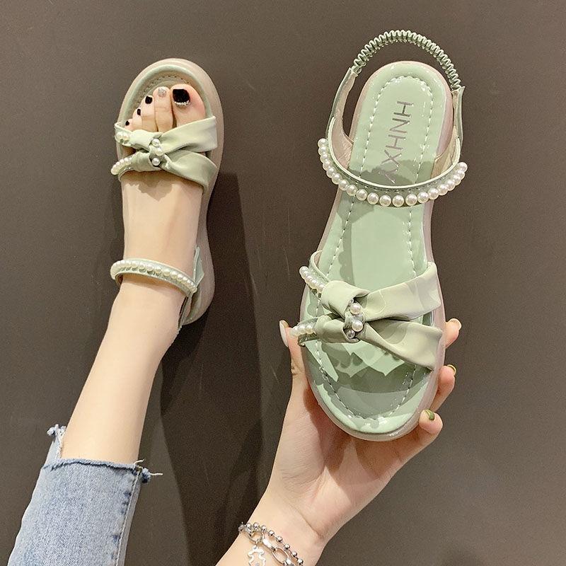 Sandals Women's Flat Shoes 2021 New Fairy Wind Online Celebrity Pearl with Skirt Summer Fashion Roman Beach Shoes