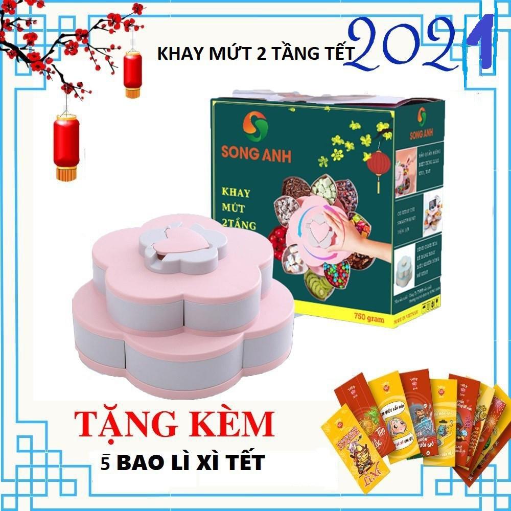 Khay Đựng Mứt Ngày Tết 2 Tầng 10 Cánh Hình Bông Hoa Có Giá Đỡ điện thoại