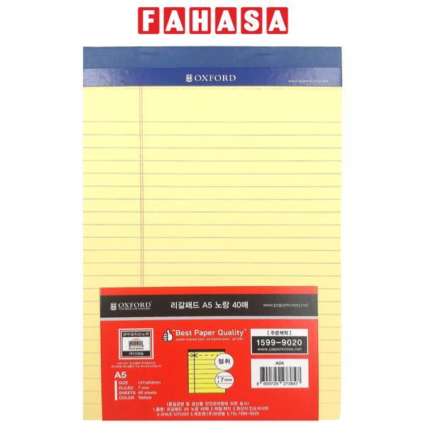 Sổ Legal Pad A5 40 Trang - Oxford A04 - Màu Vàng
