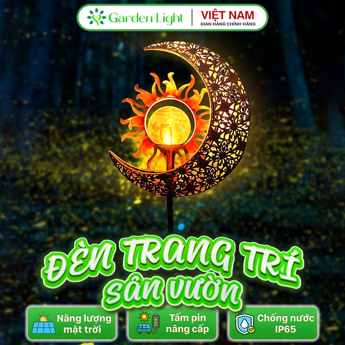 Đèn trang trí năng lượng mặt trời hình mặt trăng, mặt trời, tiết kiệm điện, bóng siêu sáng, chống thấm nước - DA3171