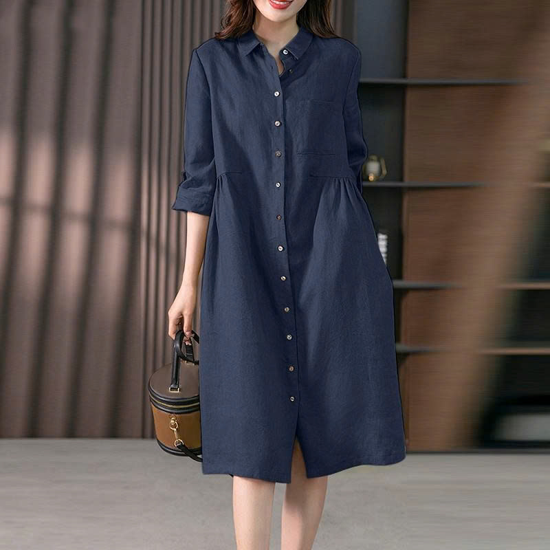 Đầm sơ mi linen Hàn Quốc - Hàng thiết kế cao cấp Đũi Việt - đầm sơ mi đẹp chất linen phong cách nữ công sở trẻ trung DV207