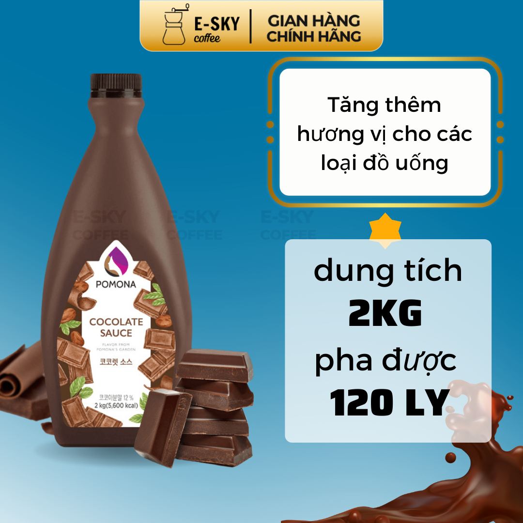 Sốt Socola Pomona Chocolate Sauce Nguyên Liệu Pha Chế Cà Phê Trà Sữa Hàn Quốc Chai 2kg