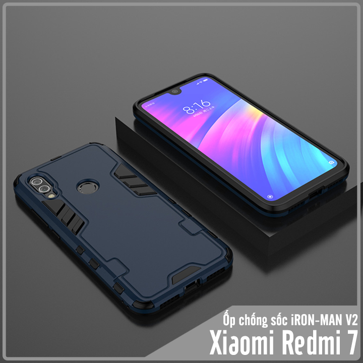 Ốp lưng cho Xiaomi Redmi 7 - iRON - MAN - Nhựa PC cứng viền dẻo chống sốc VER 2