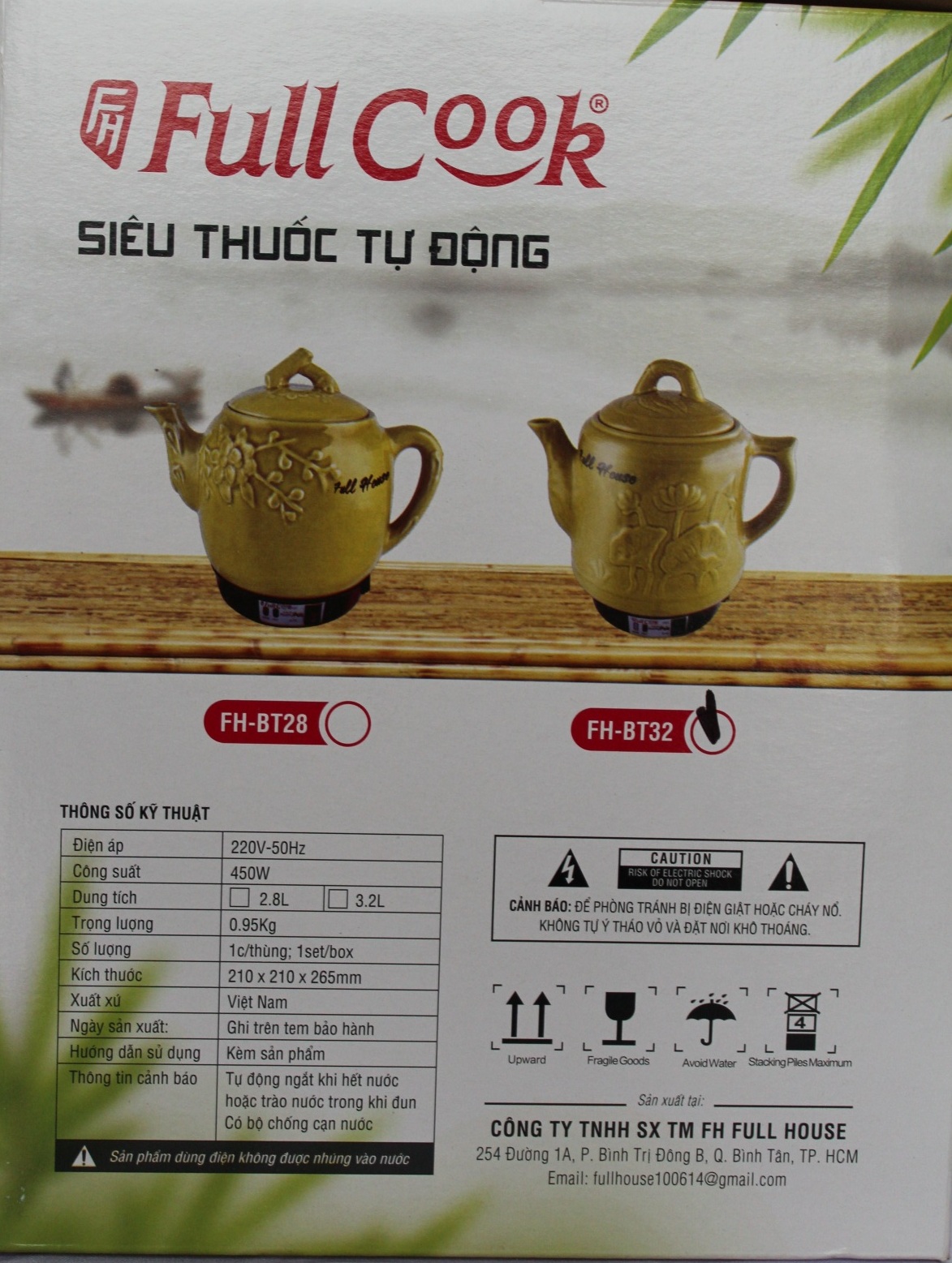 Ấm Siêu Sắc Thuốc Điện Tự Động Gốm Bát Tràng Full Cook FH-BT32 (3,2 lít) - Màu Ngẫu Nhiên - Hàng Chính Hãng