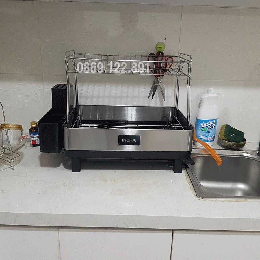 Kệ úp chén bát inox 304 2 tầng Sinoart - Inoha - kệ bát 2 tầng inox - Giá để bát inox. KB01
