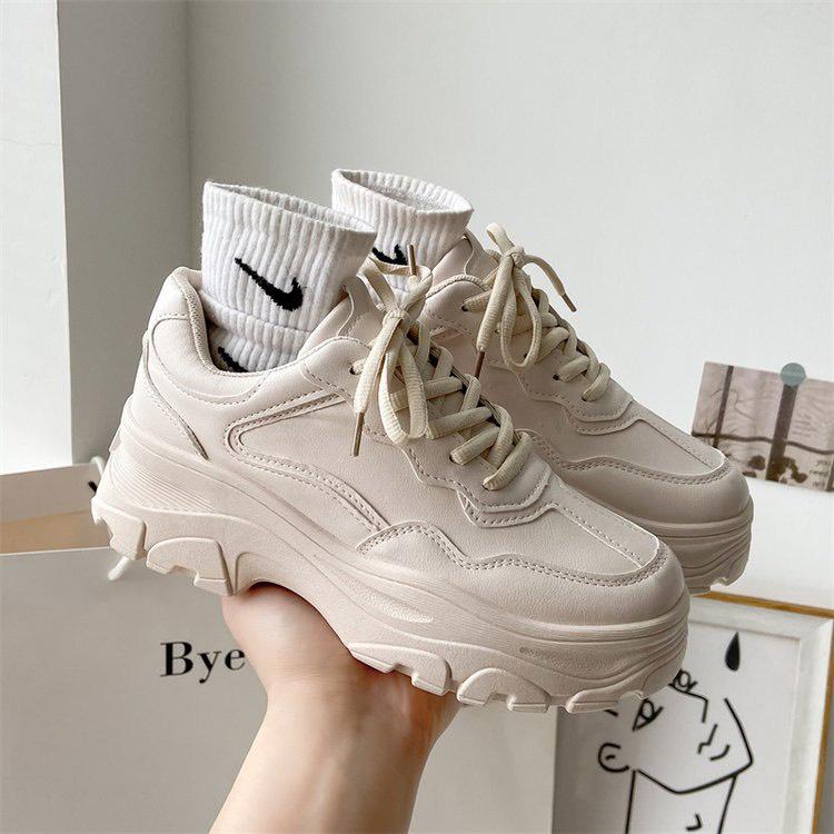 Giày MWC 0655 - Giày Thể Thao Nữ Đế Cao, Giày Sneaker Nữ Màu Trắng Kem Năng Động Cá Tính