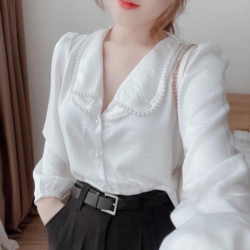 Áo Sơ Mi Cổ Bẻ Viền Ngọc Đi Học Đi Làm Siêu Xinh