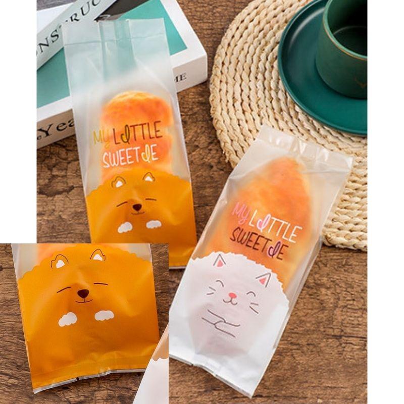 Túi Đựng Bánh Quy Bánh Mì Snack Bánh Dứa Trong Suốt Hoa Văn Mèo Bông Tuyết