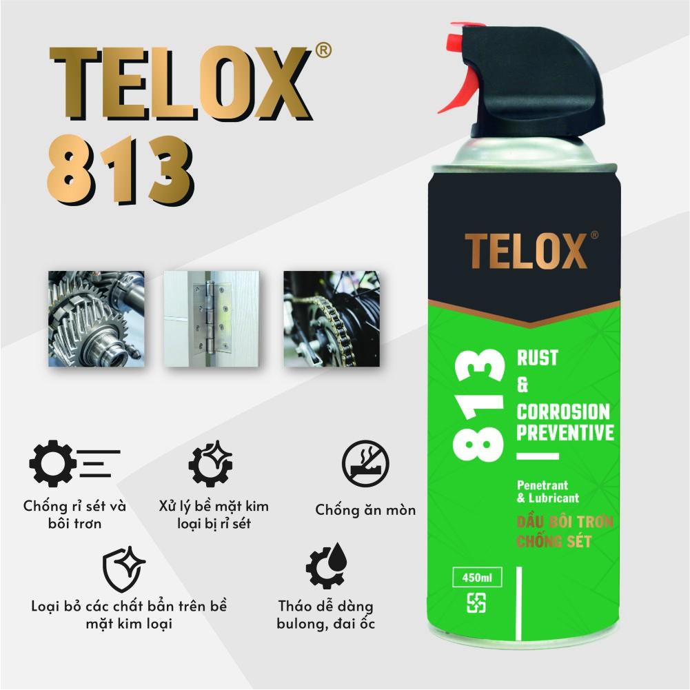 Chai xịt 450ml Dầu bôi trơn chống rỉ sét Telox 813