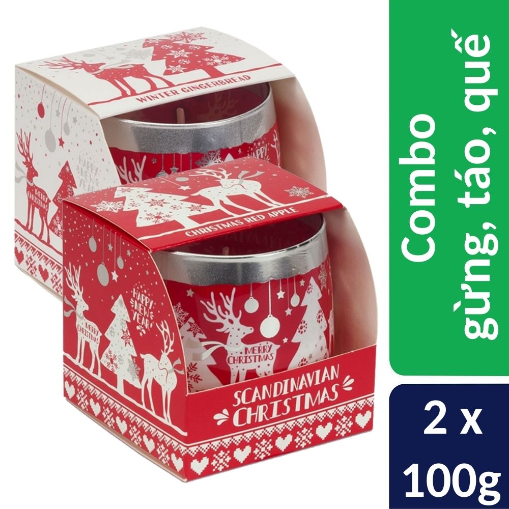 Combo 2 ly nến thơm Bartek nhập khẩu Châu Âu Scandinavian Christmas 100g - gừng, táo, quế